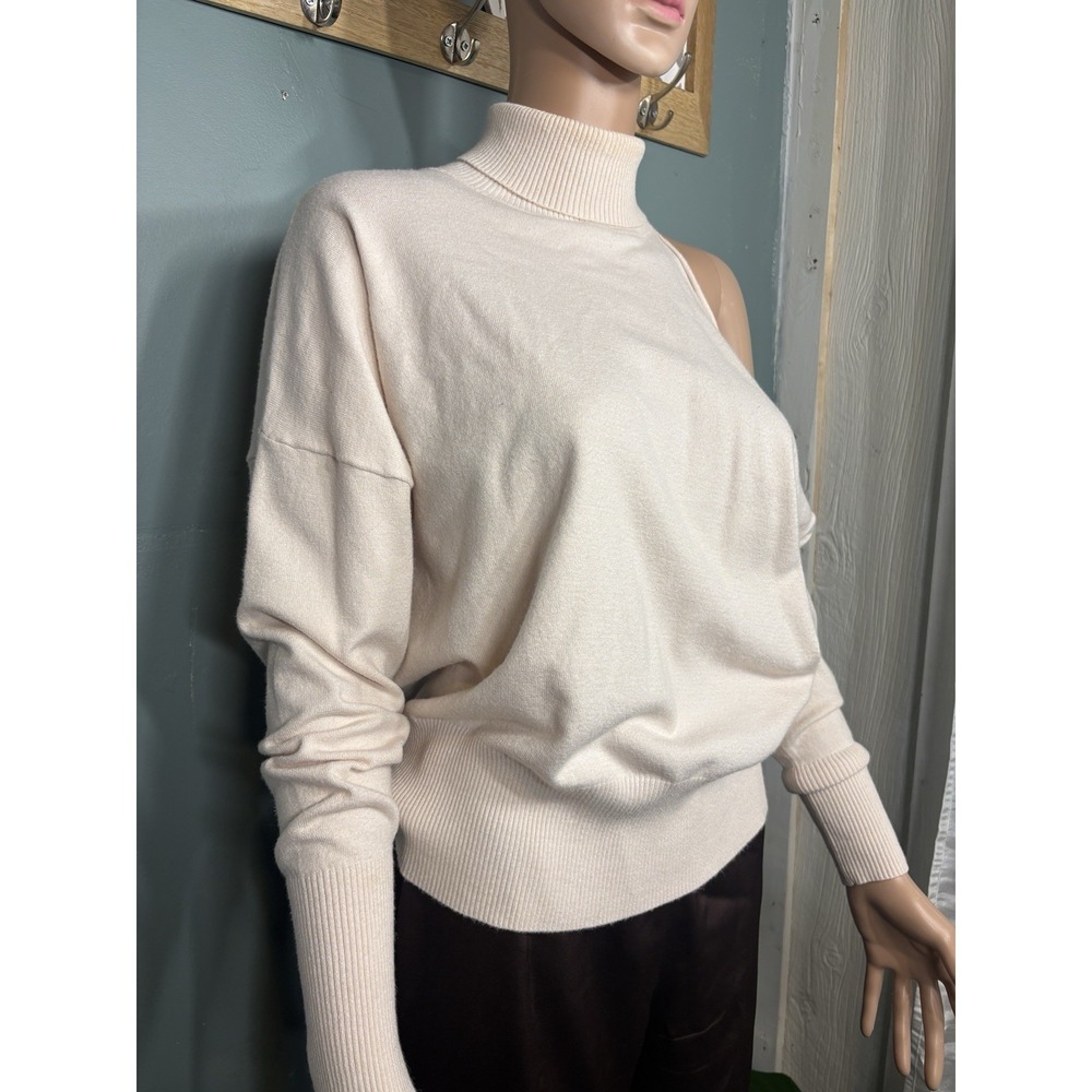 HYFVE Knit Pullover Sweater Mock Neck Cold Shoulder Ivory Women's S - Picture 3 of 6